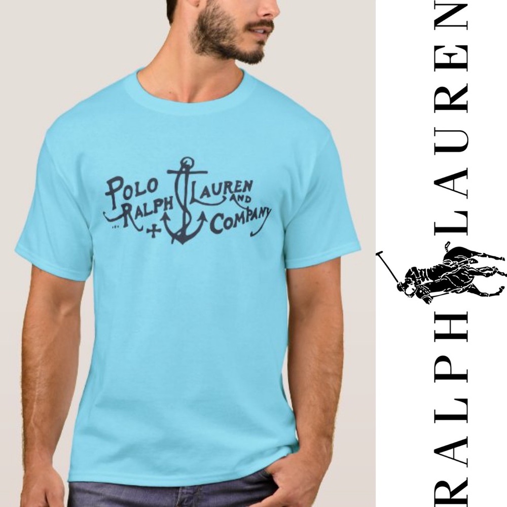 POLO RALPH LAUREN Mens Regatta T Shirt Aqua Blue Anchor Size L